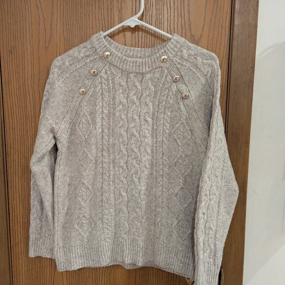 Liz Claiborne Cable Knit Gold Accent Cream Women's Sweater-Size Medium - Picture 1 of 4